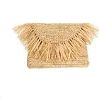 Reusable summer handbag crochet beach bag fringed clutch straw woven