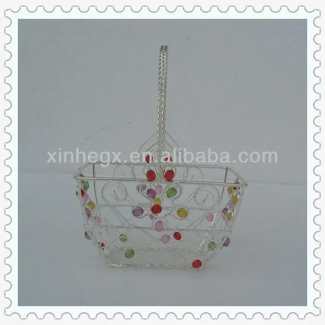 hot sale square shape metal wire basket with bead decoration