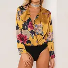 Silk blouse top sexy lady chemise printed tunic