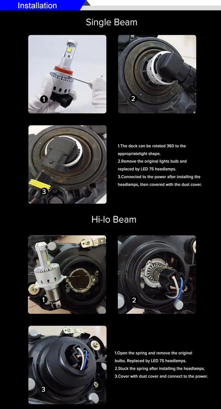 Jeeps head light bulbs H4 led headlight restoration kits 7S/7P IP68 offroad led head lamp