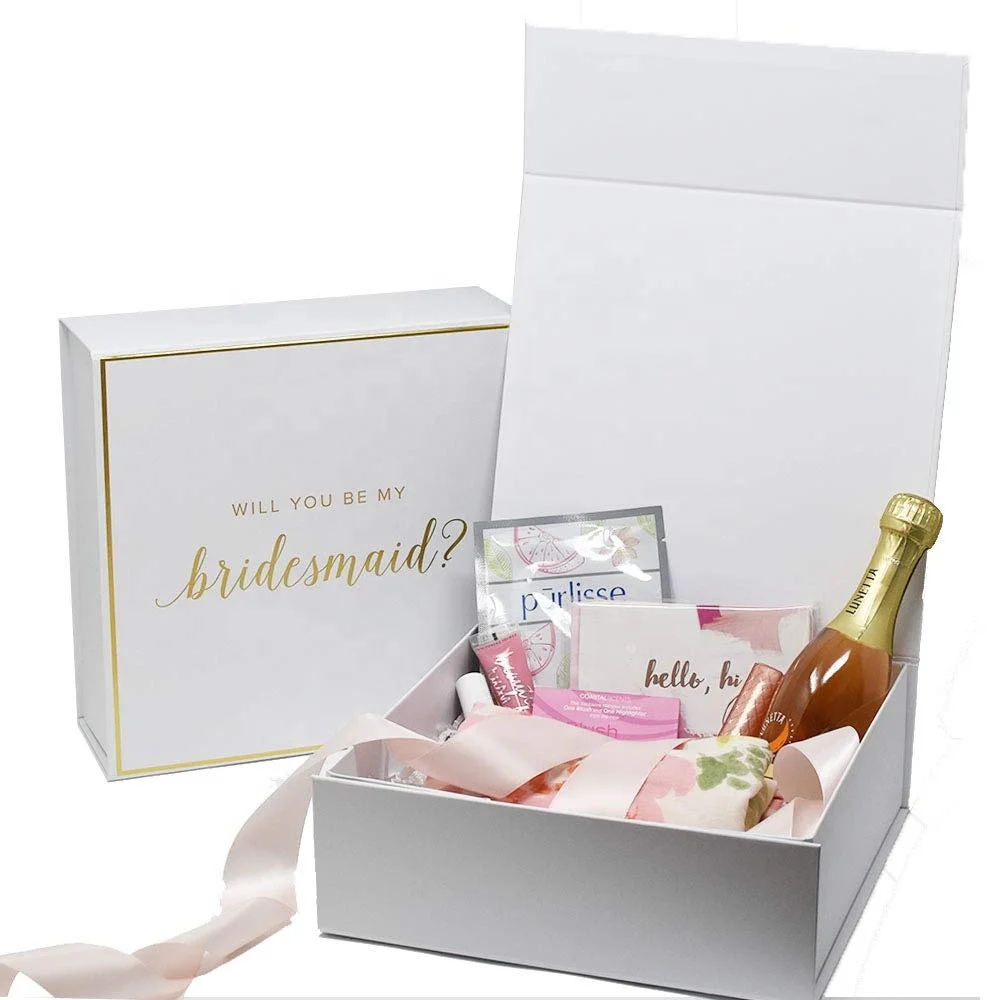 bridesmaid proposal gifts box with gold foiled text