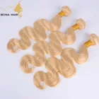 new product pure russia human hair weft body wave wavy hair extension blonde