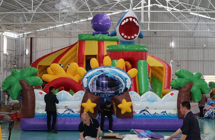 High Quality Commercial outdoor inflatable playground, Shark Inflatable fun city inflatable shark slide