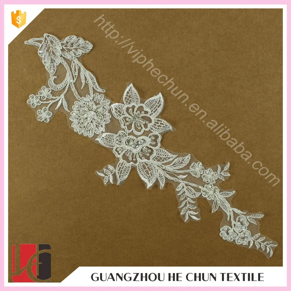HC-2601-1 Hechun Hand Embroidery Designs Beaded Lace Applique Wholesale
