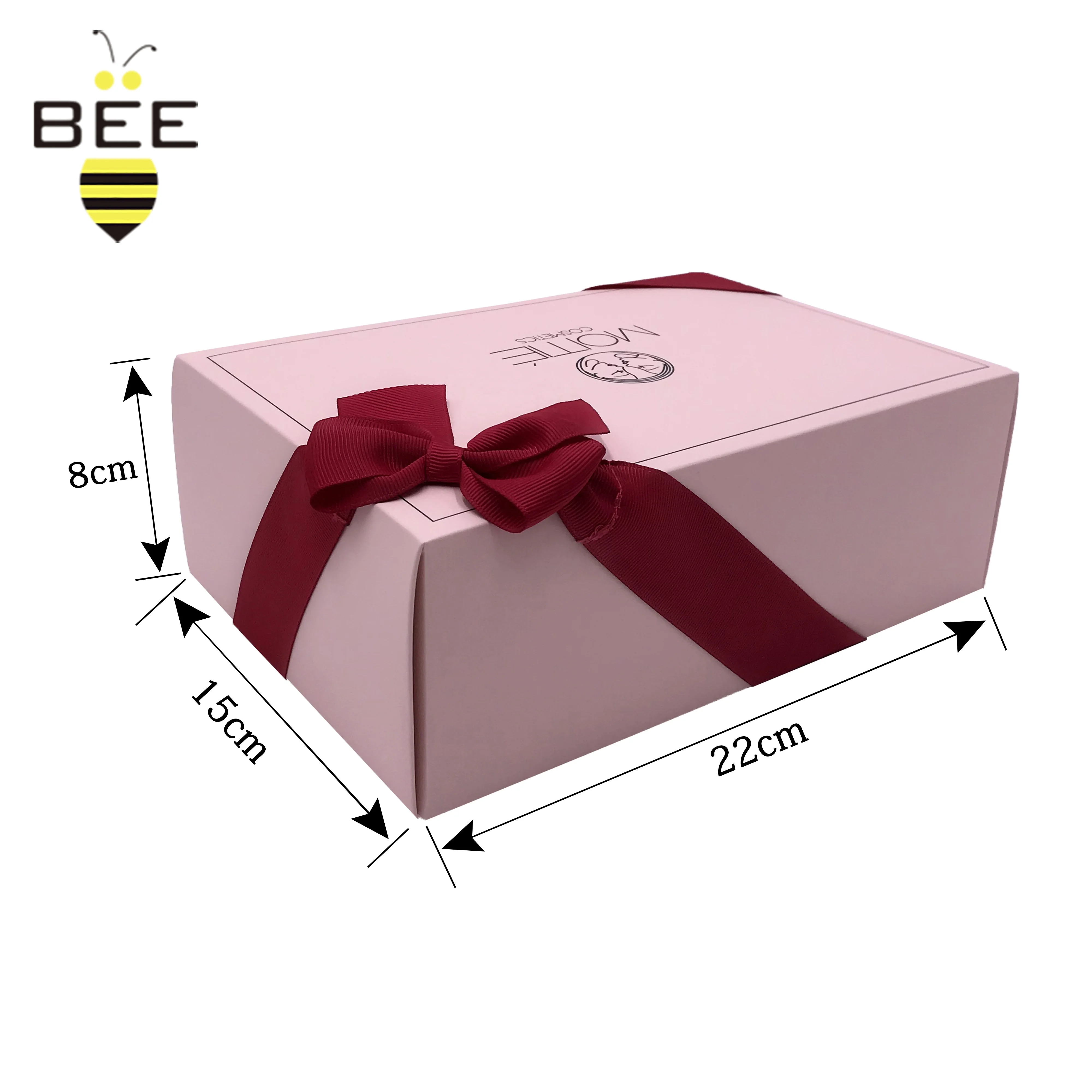 factory luxury pink color flat pack ribbon gift box,free sample
