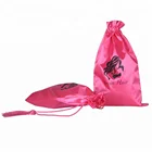 Personalized Custom logo printed drawstring Pink Hair Extension Bundles Satin gift packaging Bag pouch with Tassel
