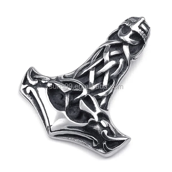 Nuevo diseño Viking joyería nudo celta Thor martillo de acero inoxidable colgante de collar, plata, 24 pulgadas cadena