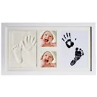 12 month baby handprint kit & footprint photo frame / clean touch baby inkpads photo frame