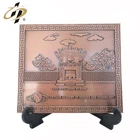 Metal Square Souvenir Plate New Design Products Square Emboss Brass Bronze Metal Souvenir Plate with Holder