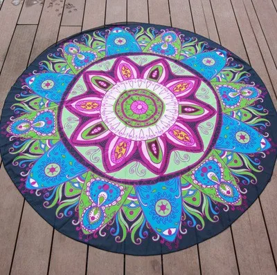 Round custom printing Beach Towel With Tassel White & Black Cotton Circle Beach Towels