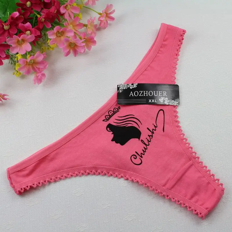 Stock Women underwear decorative border Head printing bragas thongs String Wholesale Cotton women's Sey Panties Sey Underwear Br