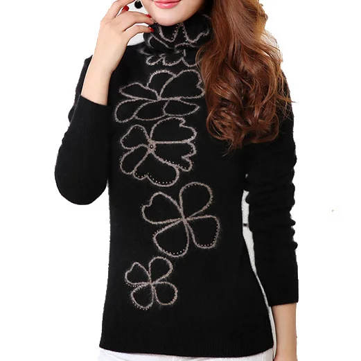Knitted Mink Cashmere Women Sweater Solid Black Turtleneck Women Casual Women Pullovers New 2015 Fashion Pull Femme