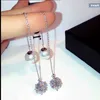 WoBrand Crystal Rhinestone Earrings Metal Long Chain Dangle Claret Round Pearl Bead Drop Earrings Women Vintage Jewelry Gift