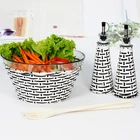 set of 5 glass dinnerware set including salad bowl and oil bottle