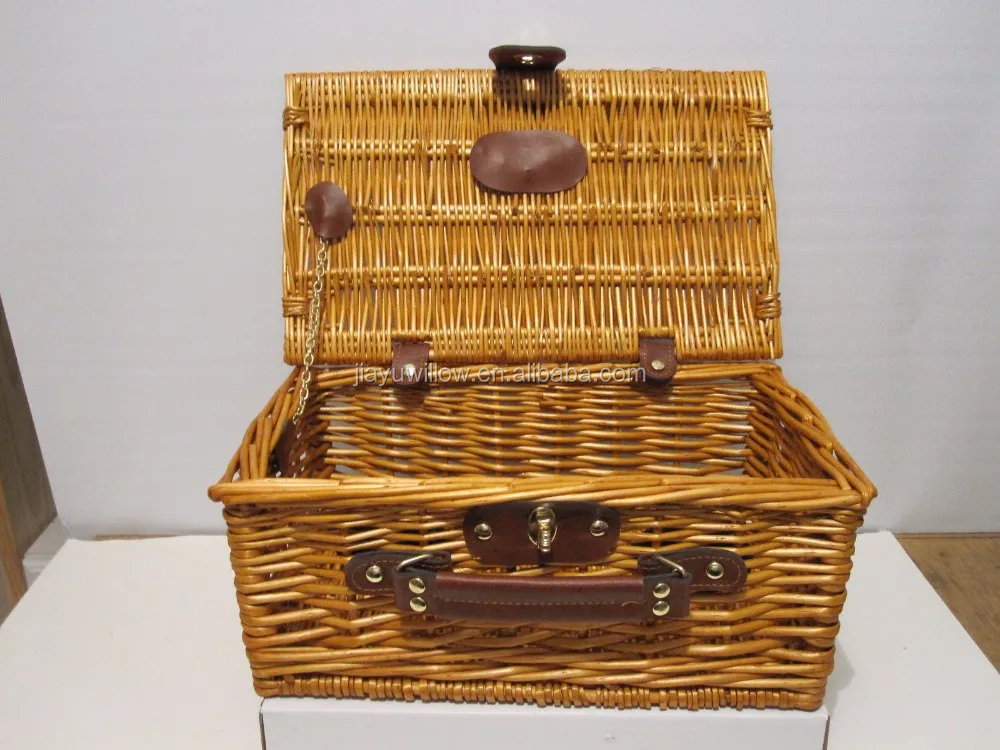 woven willow suitcase style picnic basket - with lid