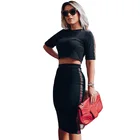 Crop Top Ribbon Side 2 Pieces Plus Size Casual Ladies Clothing Women Dress Suit
