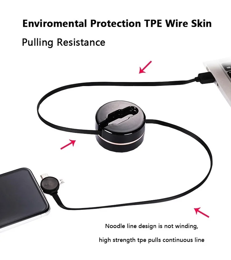 2019 USB cable 3 in 1 retractable cable for Micro+8pin+Type c Charging Cable For Smart Phone - ANKUX.COM