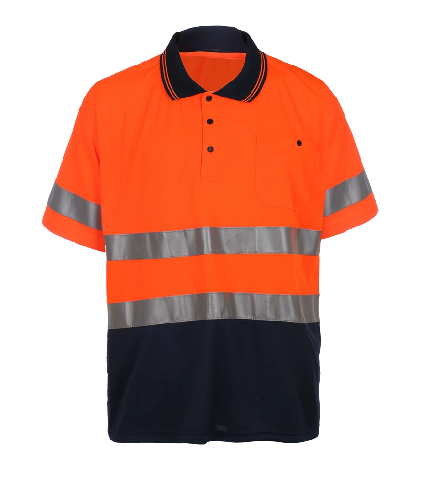 Hi Vis Workwear Safety Polo Shirts With Short Sleeves Dry Fit For Men