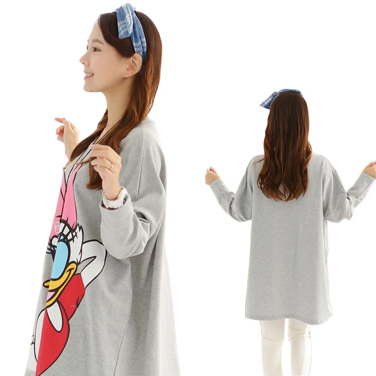 Maternity Autumn Hoodies Plus Size Donald Duck Print Pullover Long Sleeve Sweatshirt Coat Top Pregnancy Wear 194