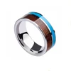 Fashion Blue Natural Stone With Brown Wood Style Wholesale Tungsten Ring For Women And Men