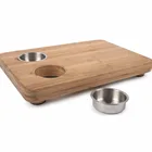 100% wood thick chopping block bamboo cutting board with steel bowls set
