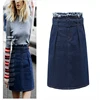 Jean Skirts Women Plus Size High Waist A-line Belt Blue Denim Skirt Summer Wrap Korean Elegant Short dress