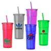 New design high quality 500ml reusable tall transparent colorful double wall own logo printing straw plastic drinking mug