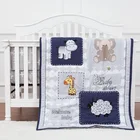 100%cotton Baby Boy Bedding Crib Bed Sheet Cartoon Sheep Applique 100% Organic Cotton Baby Boy Crib Bedding Set Grey