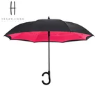 Basic type windproof automatic reverse umbrella with C handle double layer fabric