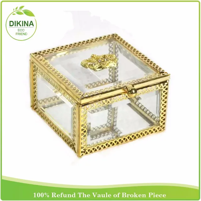 one of a kind gift for mom ! storage vintage Jewelry Watch Ring holder Cube Mirror brass glass clear box packaging