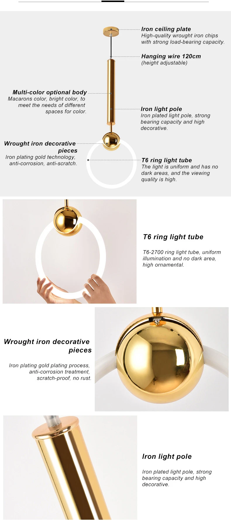 high power Dimmable led Pendant lighting indoor cob modern pendant lamps with acrylic lampshade for Queen Room D11101