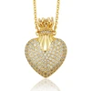 44253 Xuping crystal luxury plated 14k gold pendant necklace+female saudi gold crown heart locket necklace+pave diamond jewelry