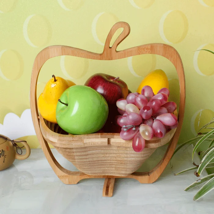 hand made apple shape bamboo folding fruit basket