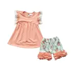 Floral printed girls clothing set lace summer kids clothing wholesale boutique newborn baby clothes