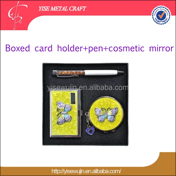 box business card holder case cosmetic mirror compact mirror pen