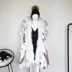 Top Selling Women Winter Real raccoon Fur Hood coat Down Parka winter jacket with white fox fur trim