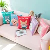 Cute Pet Dog Cat Cartoon Designs Printed Linen Square Throw Pillow Covers Bedroom Pillowcase