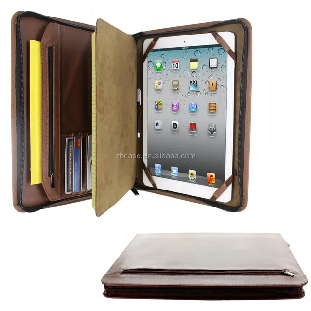 case with notepad holder and zipper pockets for ipad 2,3,4,air