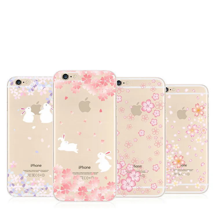 Soft Shell Flower Pattern Rubber Transparent TPU Protection Case Cover For iPhone 6 Plus 5.5 Inch