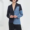 Ladies denim and stripe in irregular color and design Women two side patchwork Blazer Suit Blazer For Women jacket coat