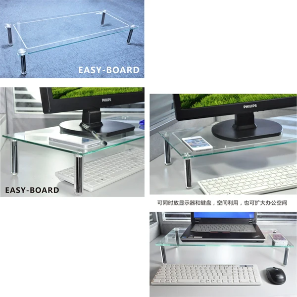 Dsg03 Tempered Glass Elevated Monitor Riser Stand Platform Shelf Stand