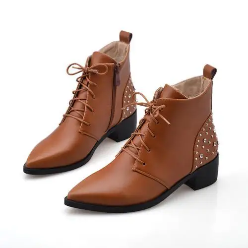 Plus size lady shoes Full Grain Leather Pionted toe Square heels Fashion Boots Soft Leather women shoes FREE SHIPPING
