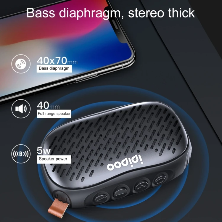 ipipoo YP-6 Outdoor Waterproof IPX45 Hand-held Wireless Bluetooth Speaker, Support Hands-free & FM & TF Card & AUX - ANKUX.COM