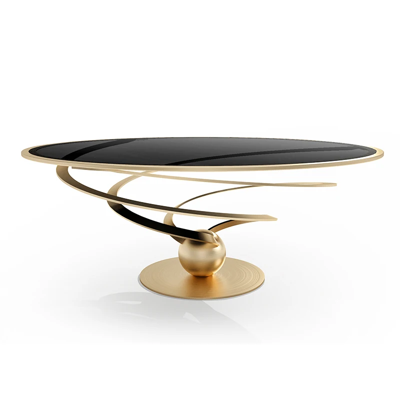 Classic Luxury Popular Spiral Tempered Glass Coffee Table Rotating Swivel On