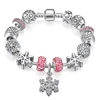 Hot Selling Qings Pandora Style 925 Sterling Silver Plated Snow Bracelets With Pink And White Zircon