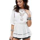 Ladies white Cotton sexy top women clothing blouse imported from china boutique blouse