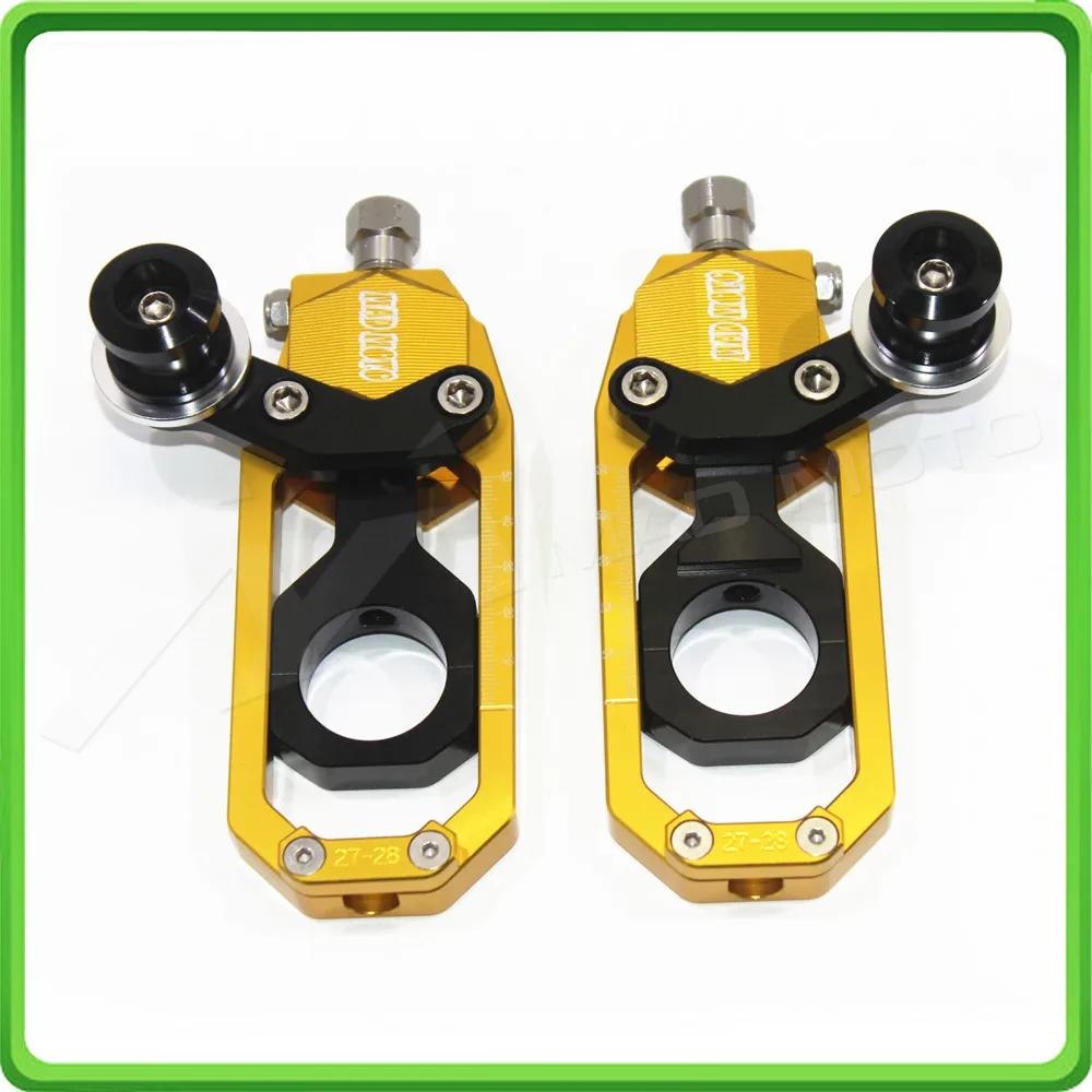 Motorcycle Chain Tensioner Adjuster with paddock bobbins kit for Yamaha R1 YZF-R1 2004 2005 Gold&Black (1)