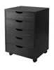 Home Wooden 5 Drawer Mobile File Closet Organizing Cart Cabinet in Black with Wheels for Home Office