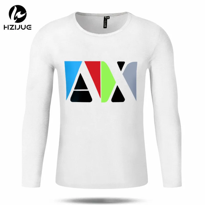 HZIJUE autumn spring T Shirts AX print Men Long Sleeve Cotton O Neck Letters Tshirt Hip Hop tShirt Fitness Man t Shirt Male Tees