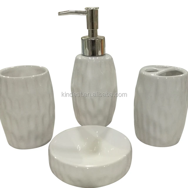 set of 4 pure white ceramic bath set accessories for bathroom